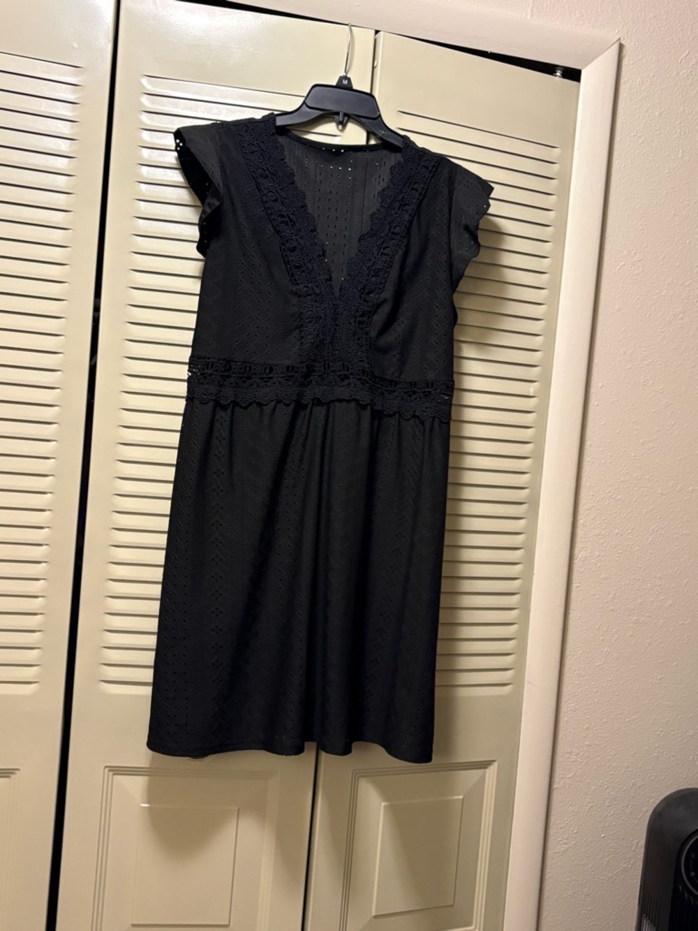 Black Lace-Trim V-Neck Women’s Dress